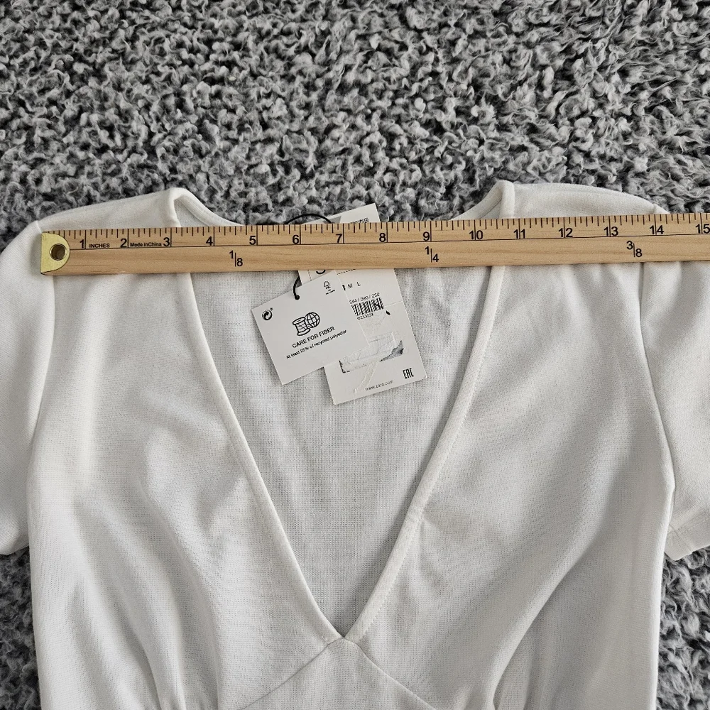 Zara White Mini Dress Small Short Sleeves V-Neck A-Line Graduation Bachelorette - Picture 7 of 10